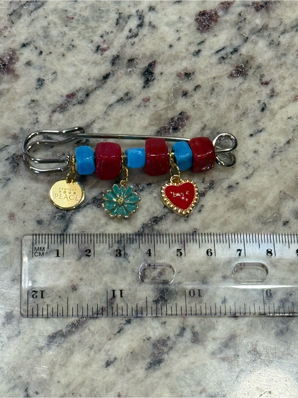 Protect your Peace Limited Edition Handcrafted Red Turquoise Charm Safety Pin - Picture 5 of 7
